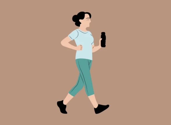 水のボトルを持って歩く女性のイラスト