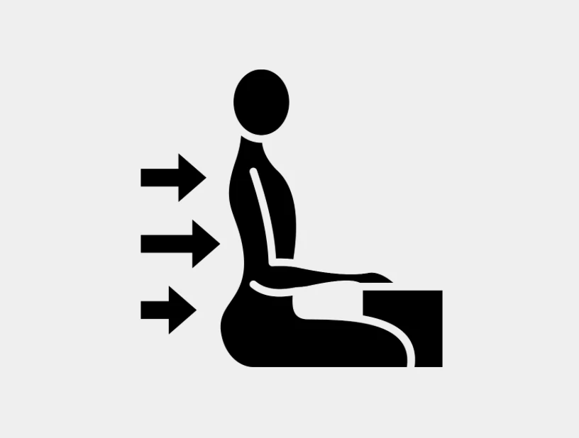 椅子に座った人の背中に、横から矢印が向いている姿勢のアイコン